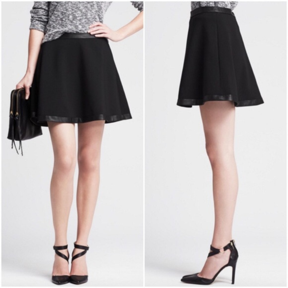 Banana Republic Black Leather Trim Skater Skirt